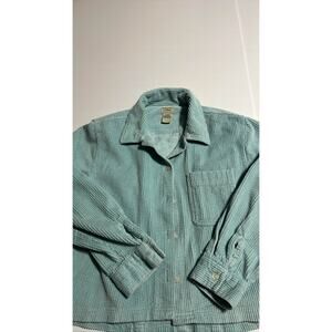 LL Bean Corduroy Shirt Jacket Aqua Green Pockets